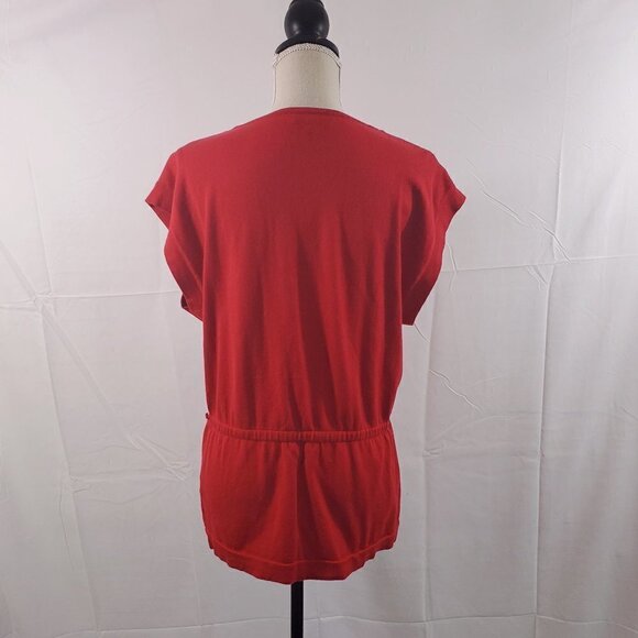 Anne Klein Women’s Red Round Neck Short Sleeve Elastic Waist Blouse Size Large - Picture 14 of 16